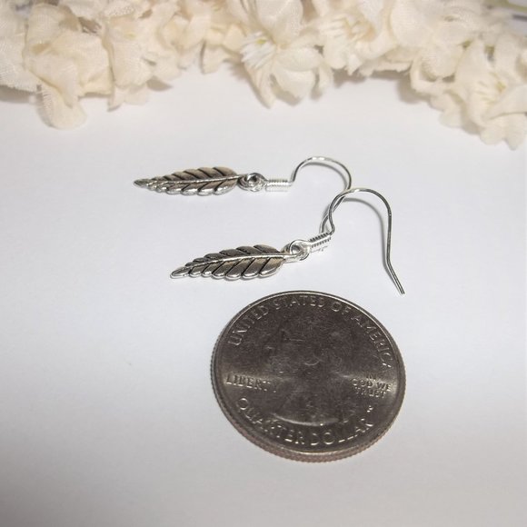 Silver Minimalist Leaf Earrings Dangle Drop Small Delicate Dainty Jewelry 6991 - Picture 5 of 8